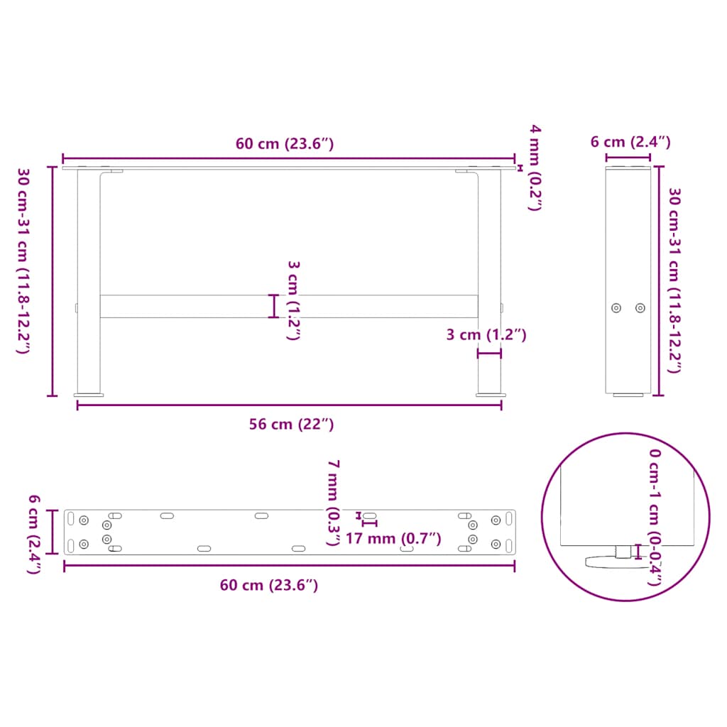 Pieds de table basse anthracite 2 pcs 30×60 cm acier Pieds de table vidaXL   