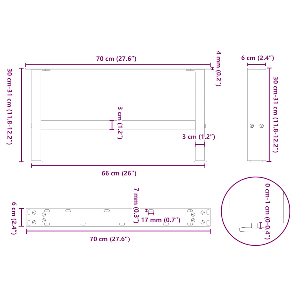 Pieds de table basse noir 2 pcs 30×70 cm acier Pieds de table vidaXL   