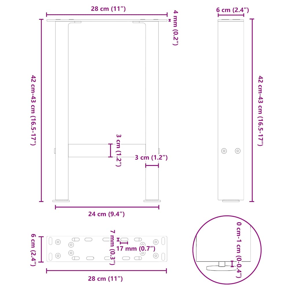 Pieds de table basse noir 2 pcs 28x(42-43) cm acier Pieds de table vidaXL   