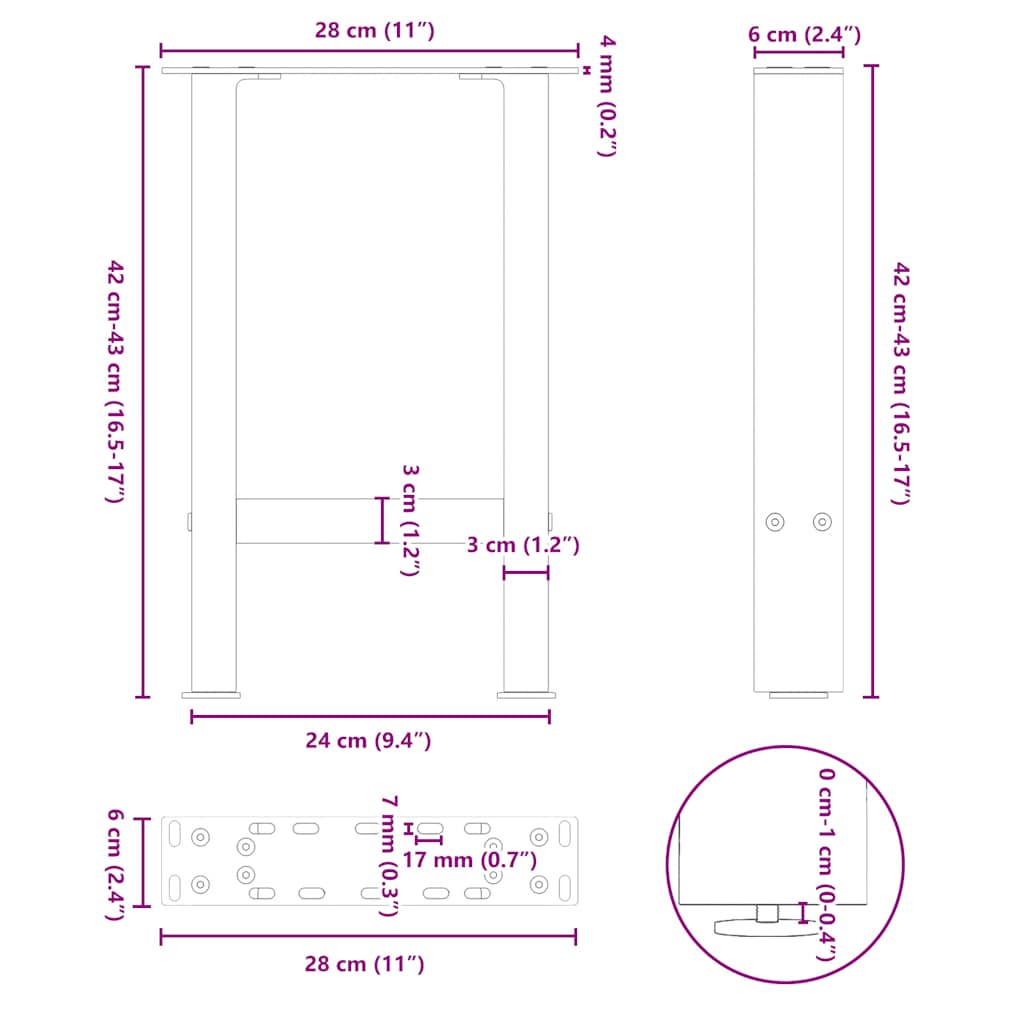 Pieds de table basse blanc 2 pcs 28x(42-43) cm acier Pieds de table vidaXL   