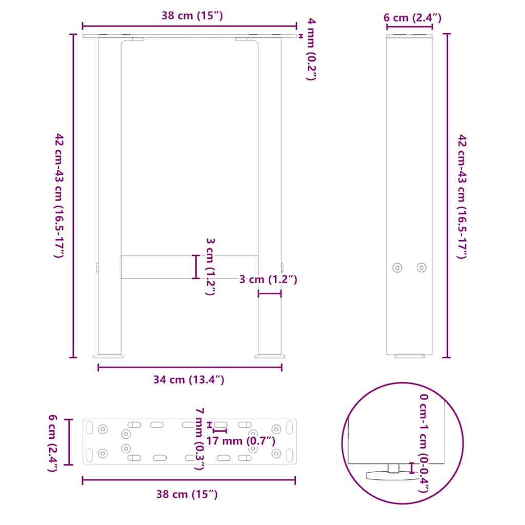 Pieds de table basse noir 2 pcs 38x(42-43) cm acier Pieds de table vidaXL   