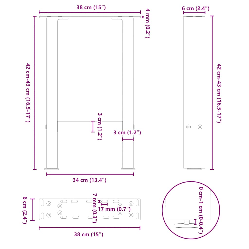 Pieds de table basse blanc 2 pcs 38x(42-43) cm acier Pieds de table vidaXL   