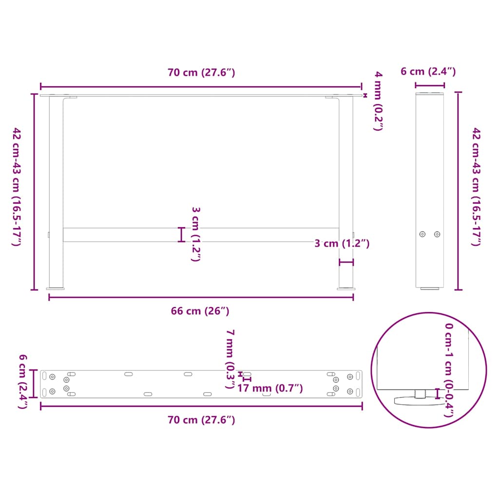 Pieds de table basse blanc 2 pcs 70x(42-43) cm acier Pieds de table vidaXL   