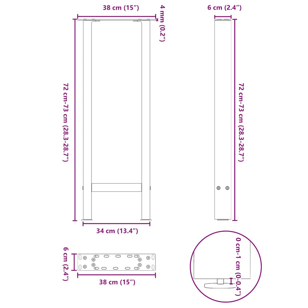 Pieds de table basse blanc 2 pcs 38x(72-73) cm acier Pieds de table vidaXL   