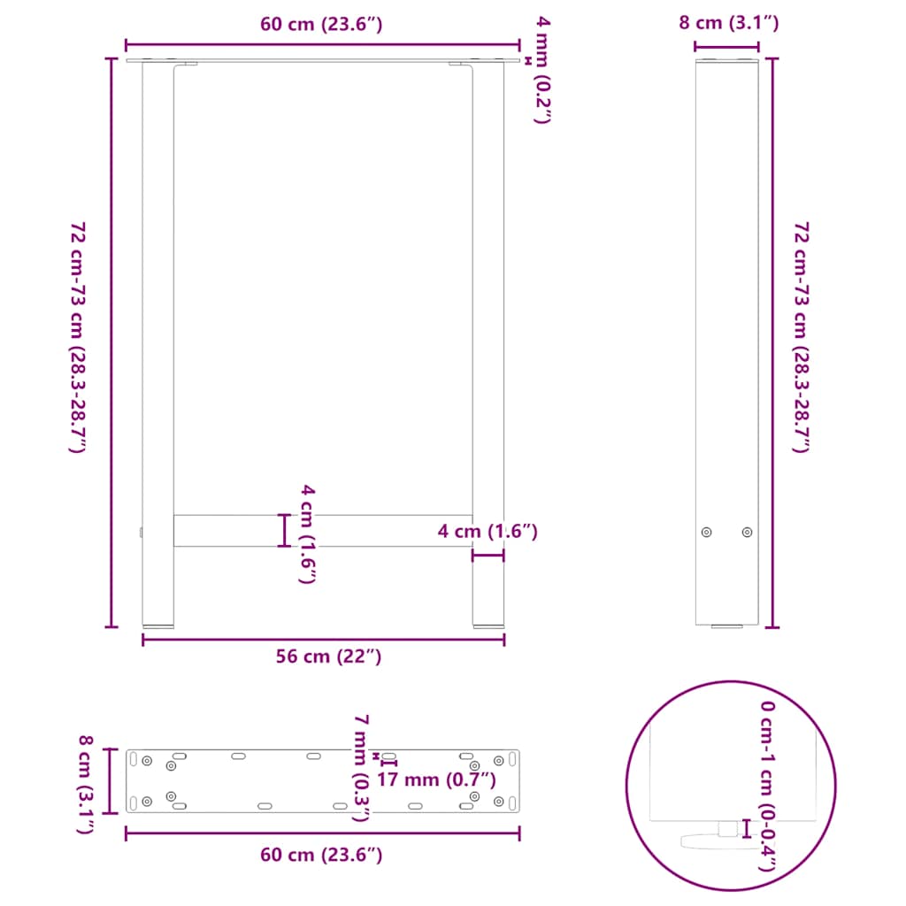 Pieds de table basse noir 2 pcs 60x(72-73) cm acier Pieds de table vidaXL   