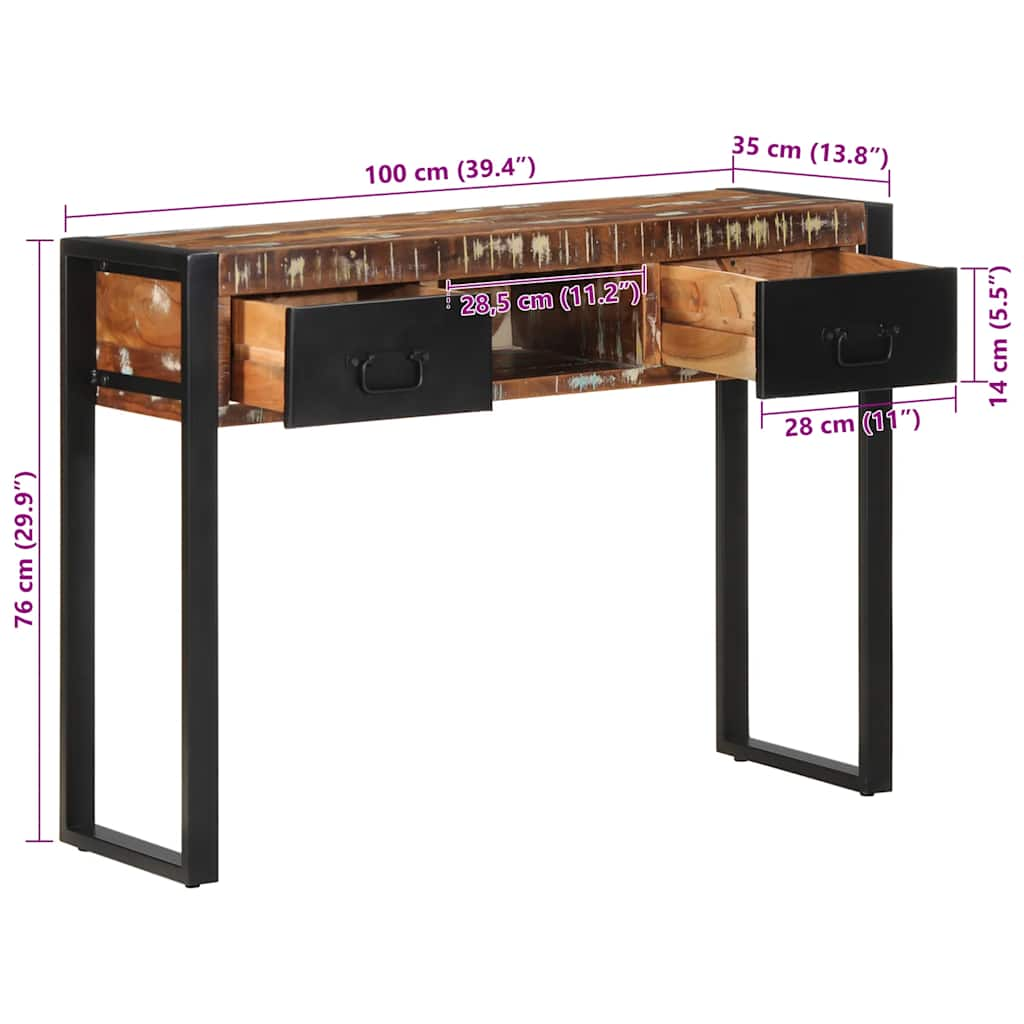 Table console multicolore 100x35x75 cm bois massif récupération Tables console vidaXL