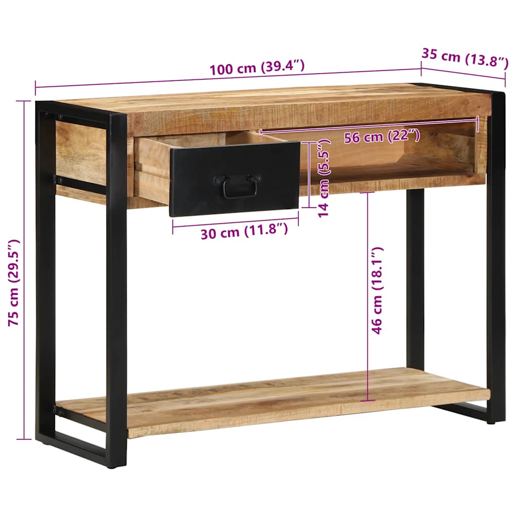 Table console 100x35x75 cm bois de manguier massif brut Tables console vidaXL