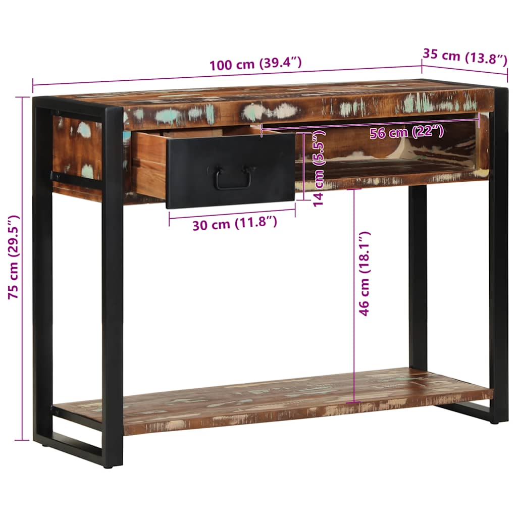 Table console multicolore 100x35x75 cm bois massif récupération Tables console vidaXL