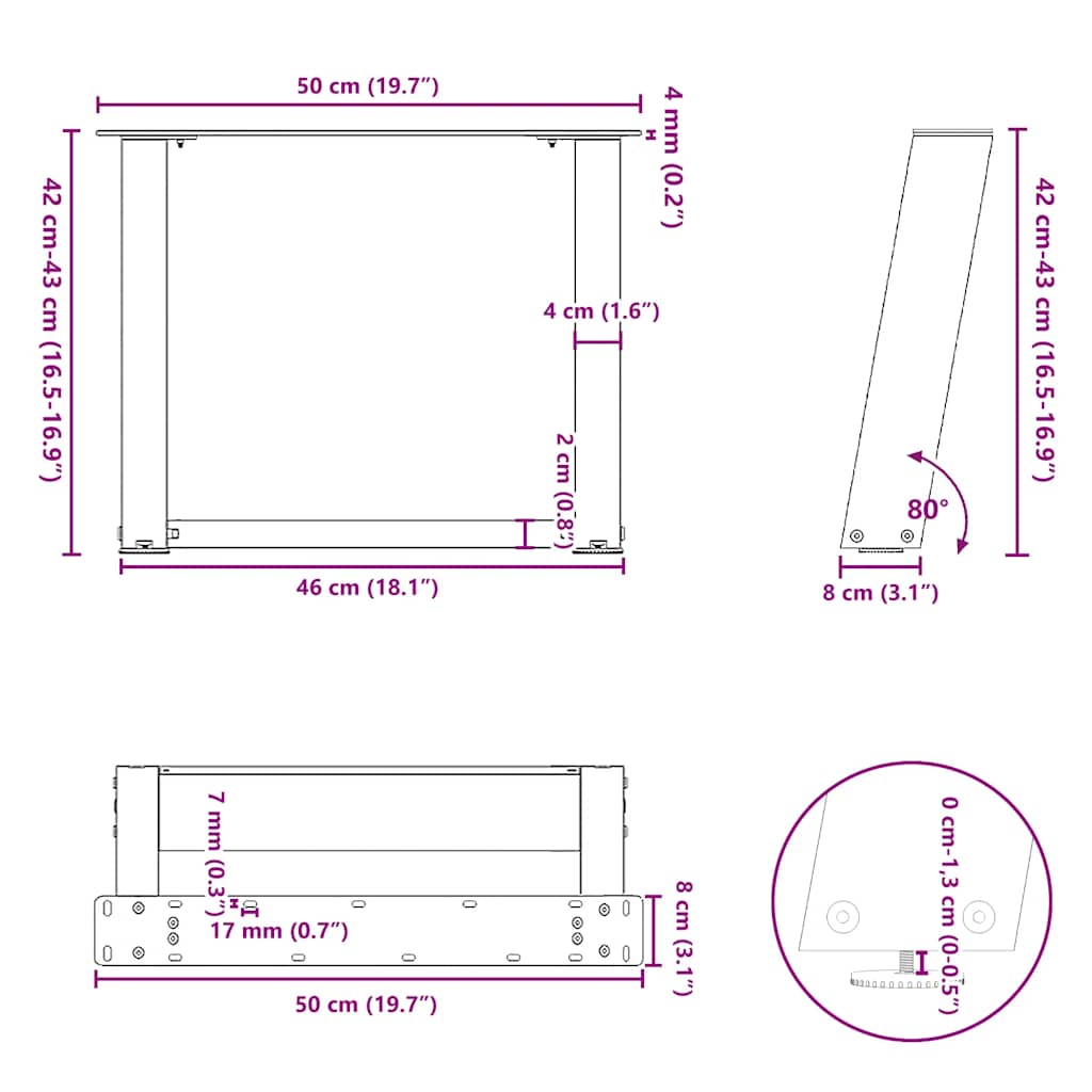 Pieds de table basse forme de U 2 pcs noir 50x(42-43) cm acier Pieds de table vidaXL