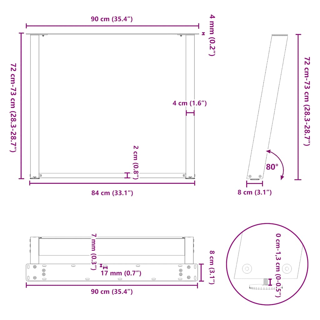 Pieds de table à manger forme de U 2 pcs noir 90x(72-73) cm Pieds de table vidaXL