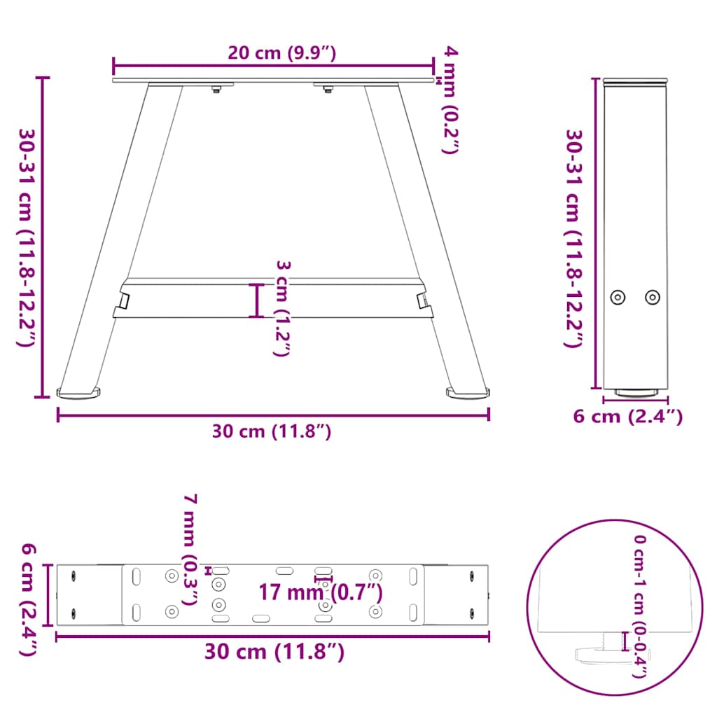 Pieds de table basse forme de A 2 pcs anthracite 30x(30-31) cm Pieds de table vidaXL   