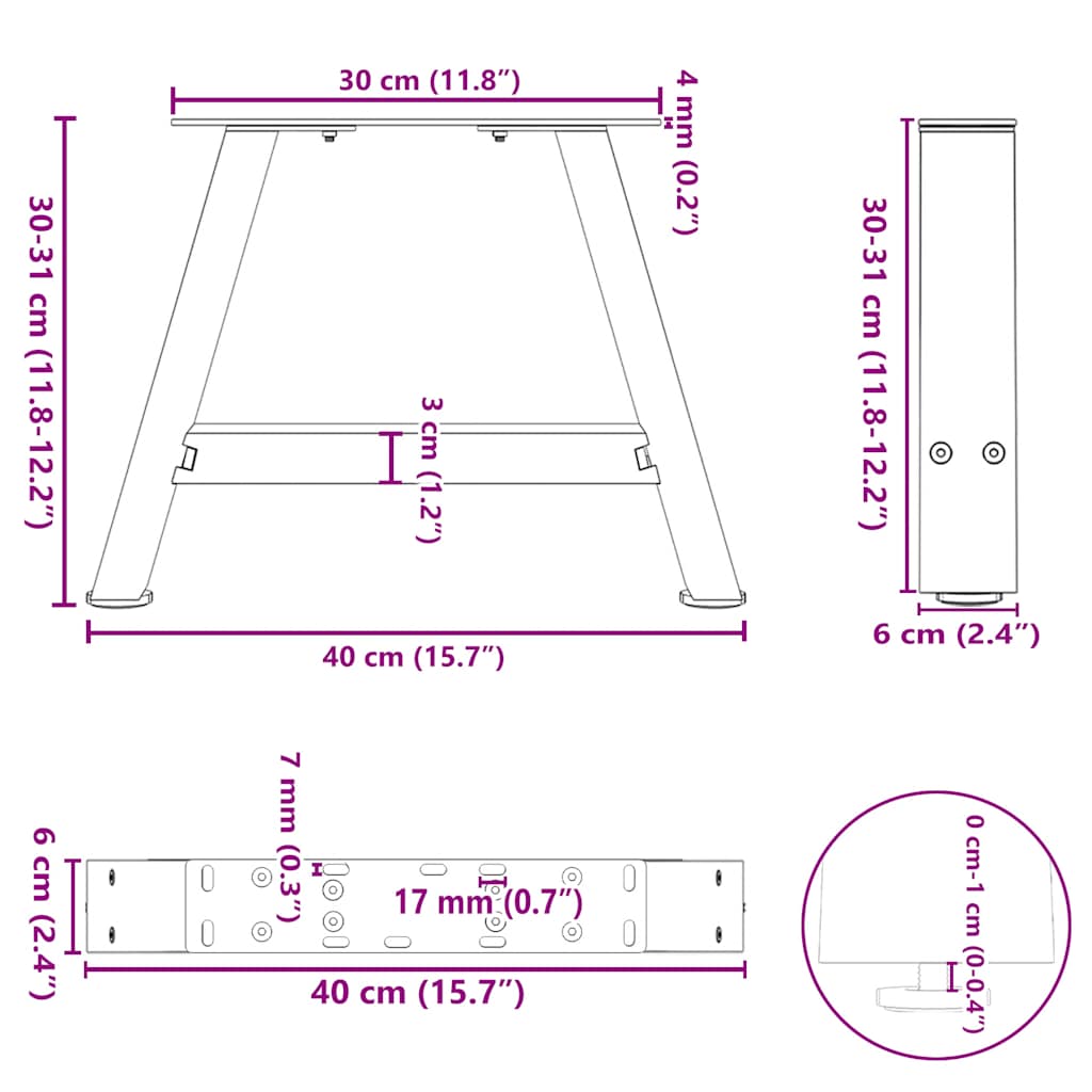 Pieds de table basse forme de A 2 pcs blanc 40x(30-31) cm acier Pieds de table vidaXL