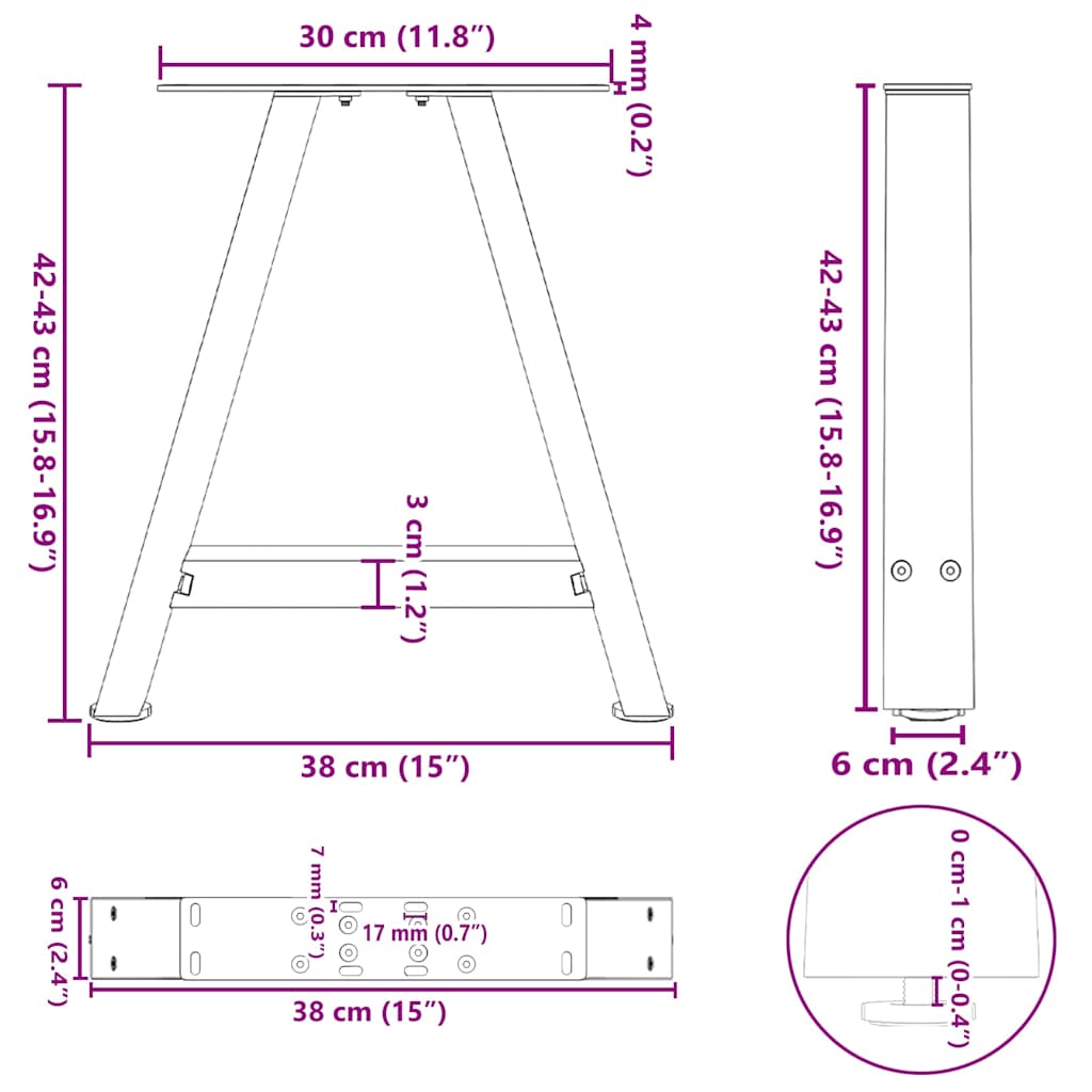 Pieds de table basse forme de A 2 pcs blanc 38x(42-43) cm acier Pieds de table vidaXL