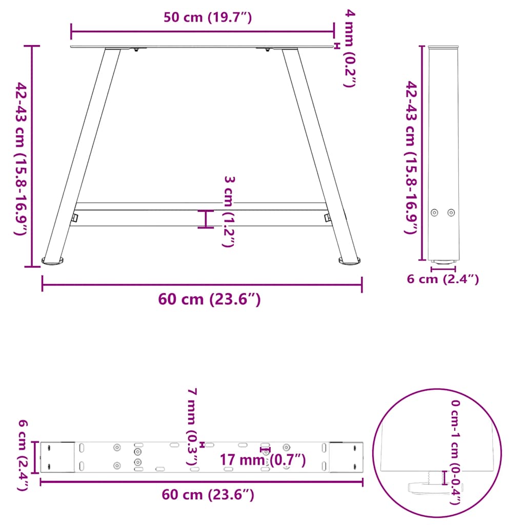 Pieds de table basse forme de A 2 pcs noir 60x(42-43) cm acier Pieds de table vidaXL   