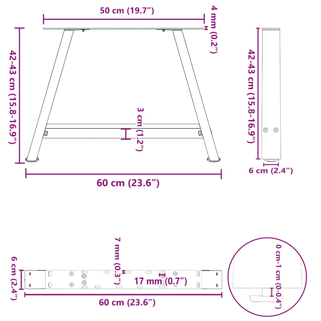 Pieds de table basse forme de A 2 pcs blanc 60x(42-43) cm acier Pieds de table vidaXL