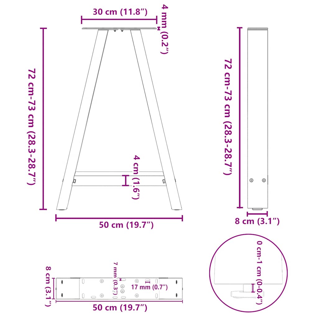 Pieds de table basse forme de A 2 pcs noir 50x(72-73) cm acier Pieds de table vidaXL   