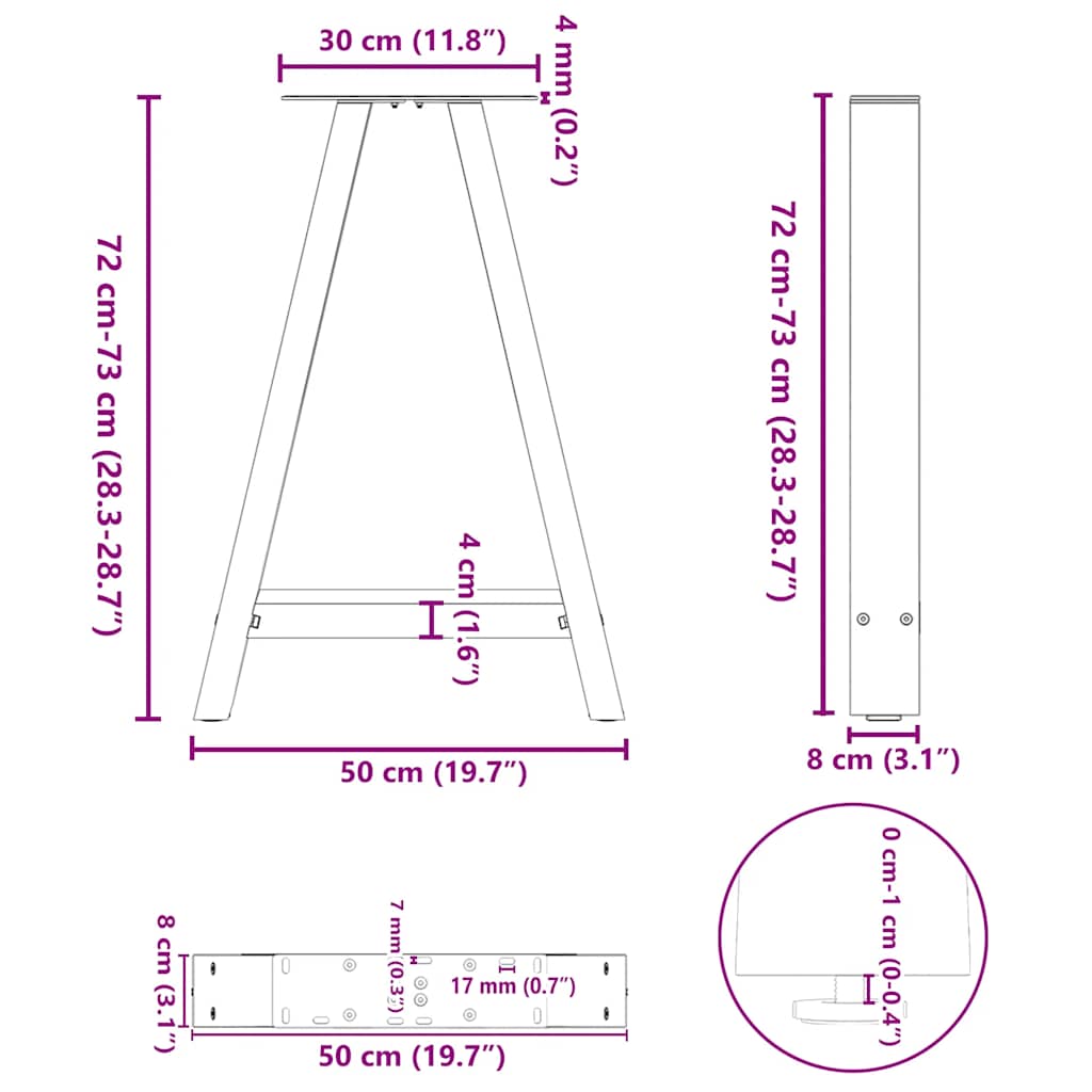 Pieds de table basse forme de A 2 pcs blanc 50x(72-73) cm acier Pieds de table vidaXL