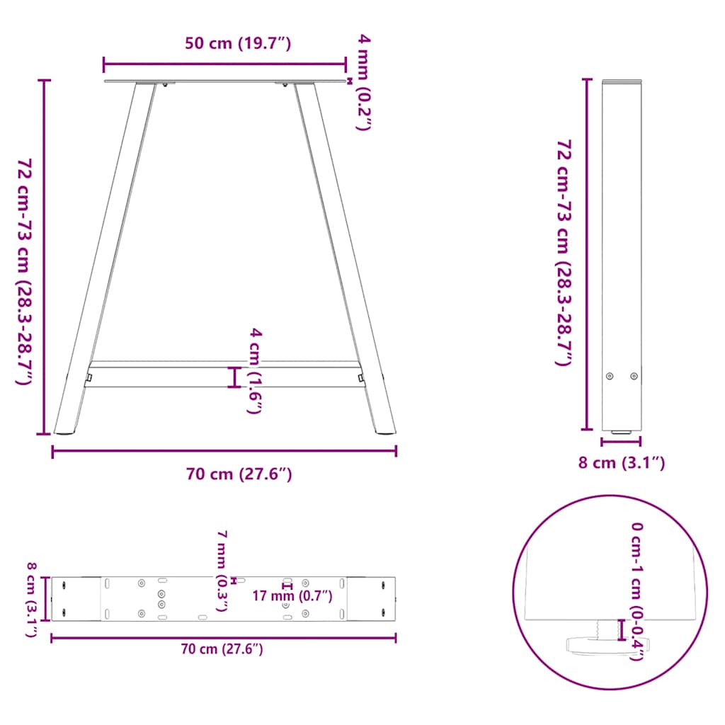 Pieds de table basse forme de A 2 pcs blanc 70x(72-73) cm acier Pieds de table vidaXL