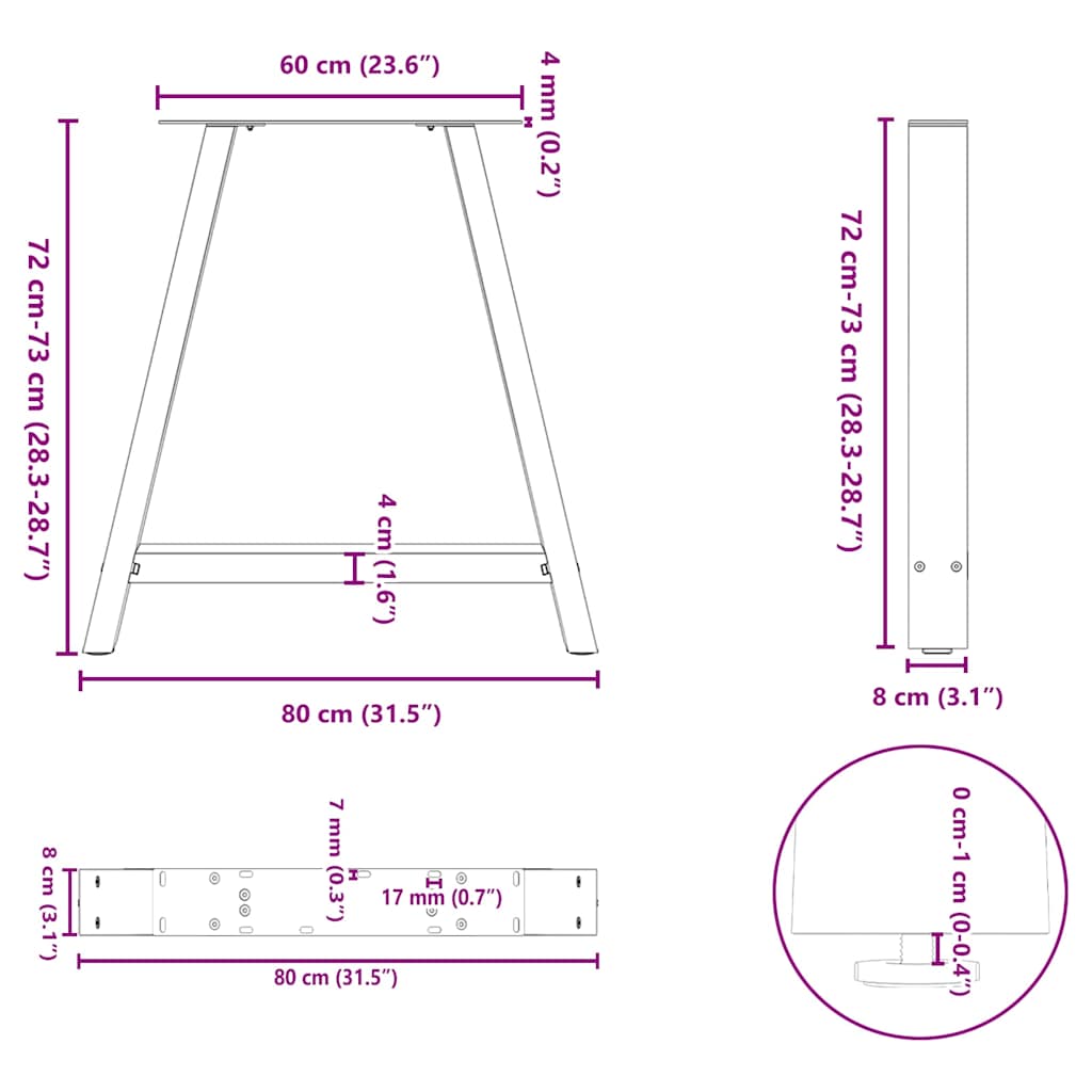 Pieds de table basse forme de A 2 pcs blanc 80x(72-73) cm acier Pieds de table vidaXL