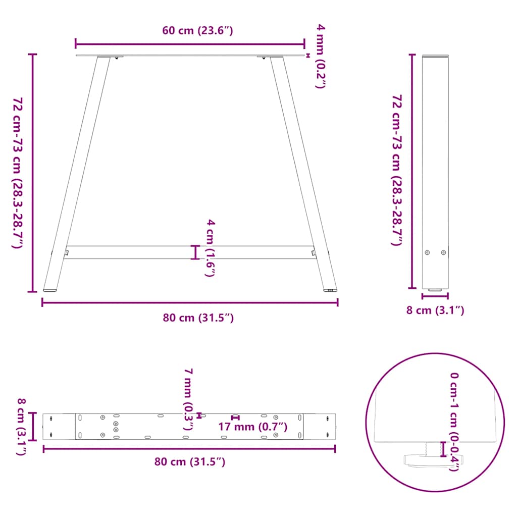 Pieds de table basse forme de A 2 pcs noir 90x(72-73) cm acier Pieds de table vidaXL   