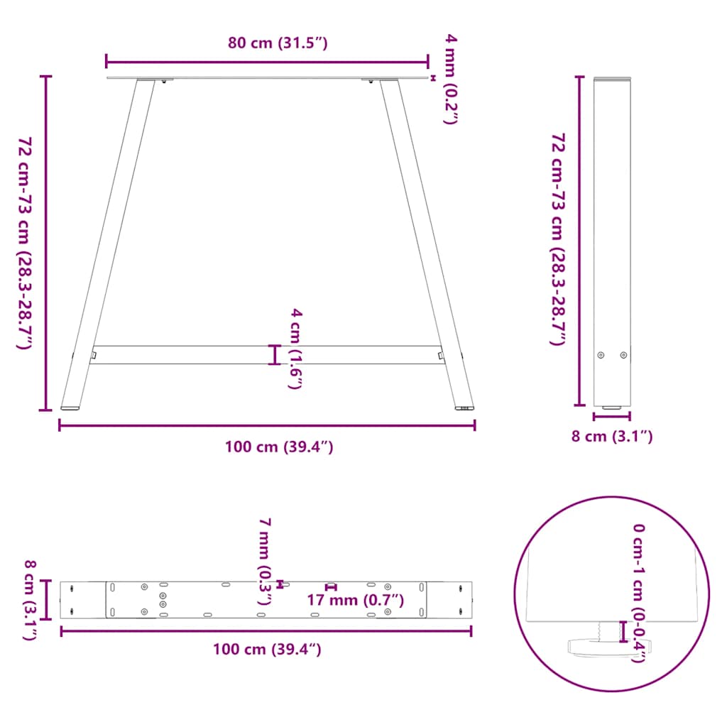 Pieds de table basse forme de A 2 pcs noir 100x(72-73) cm acier Pieds de table vidaXL   