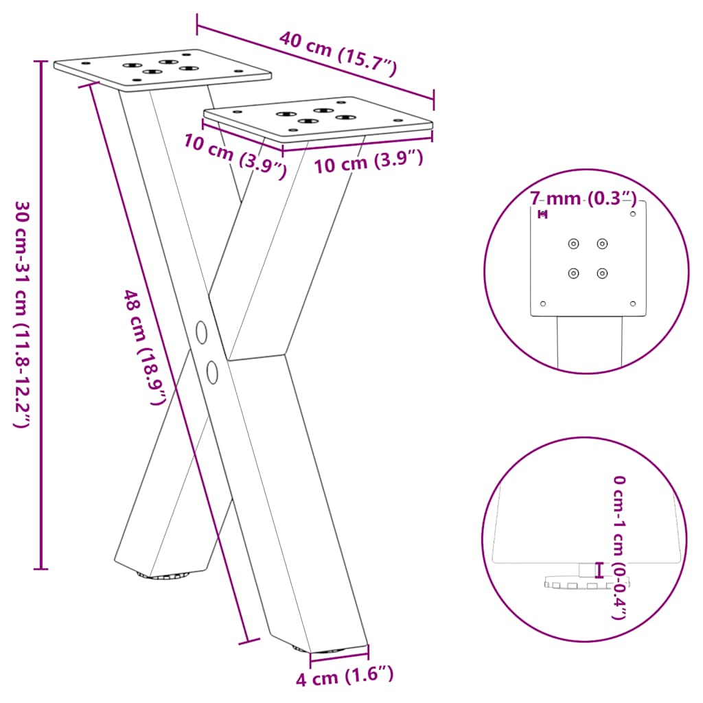 Pieds de table basse forme de X 2 pcs blanc 40x(30-31) cm acier Pieds de table vidaXL