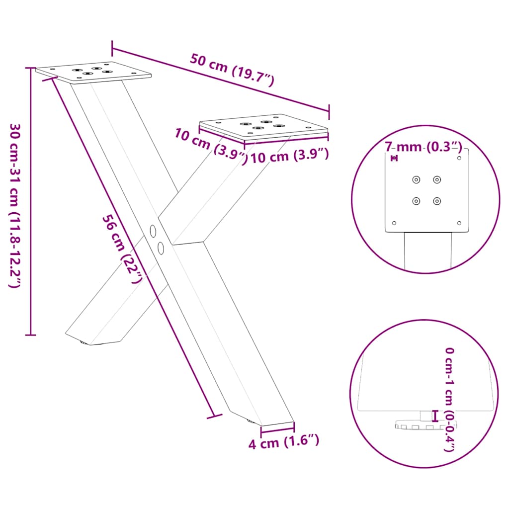 Pieds de table basse forme de X 2 pcs anthracite 50x(30-31) cm Pieds de table vidaXL