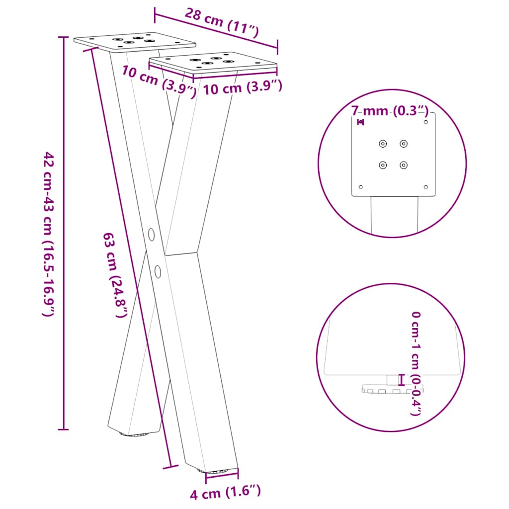 Pieds de table basse forme de X 2 pcs anthracite 28x(42-43) cm Pieds de table vidaXL