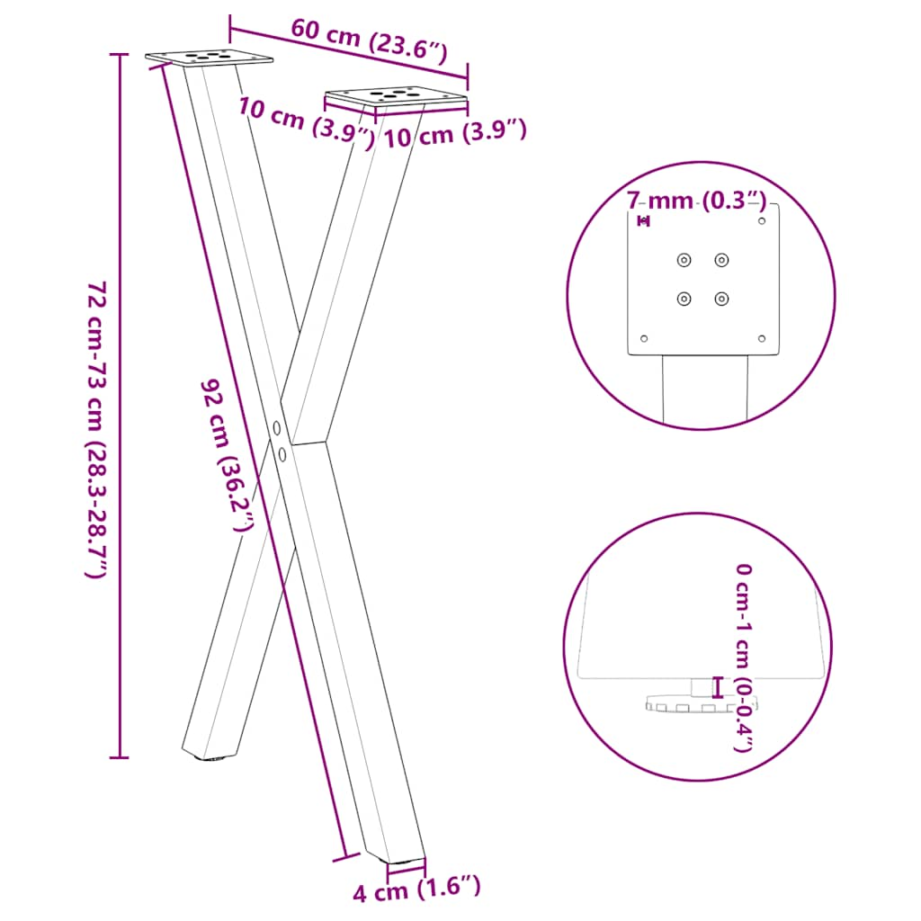 Pieds de table à manger forme de X 2 pcs 60x(72-73) cm acier Pieds de table vidaXL