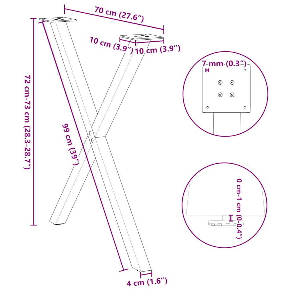 Pieds de table à manger forme de X 2 pcs 70x(72-73) cm acier Pieds de table vidaXL