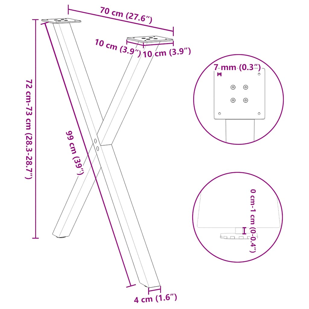 Pieds de table à manger forme de X 2 pcs blanc 80x(72-73) cm Pieds de table vidaXL