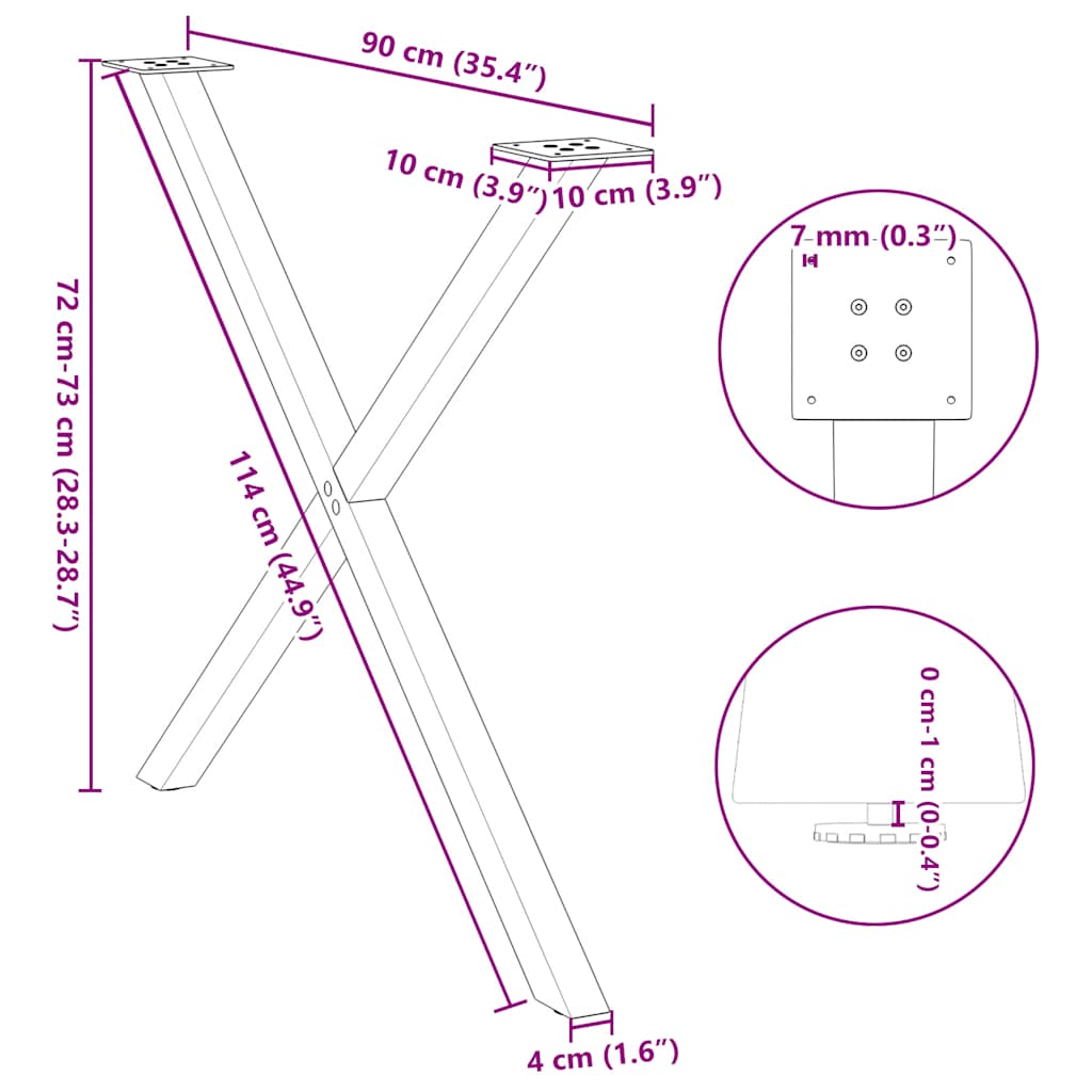 Pieds de table à manger forme de X 2 pcs 90x(72-73) cm acier Pieds de table vidaXL