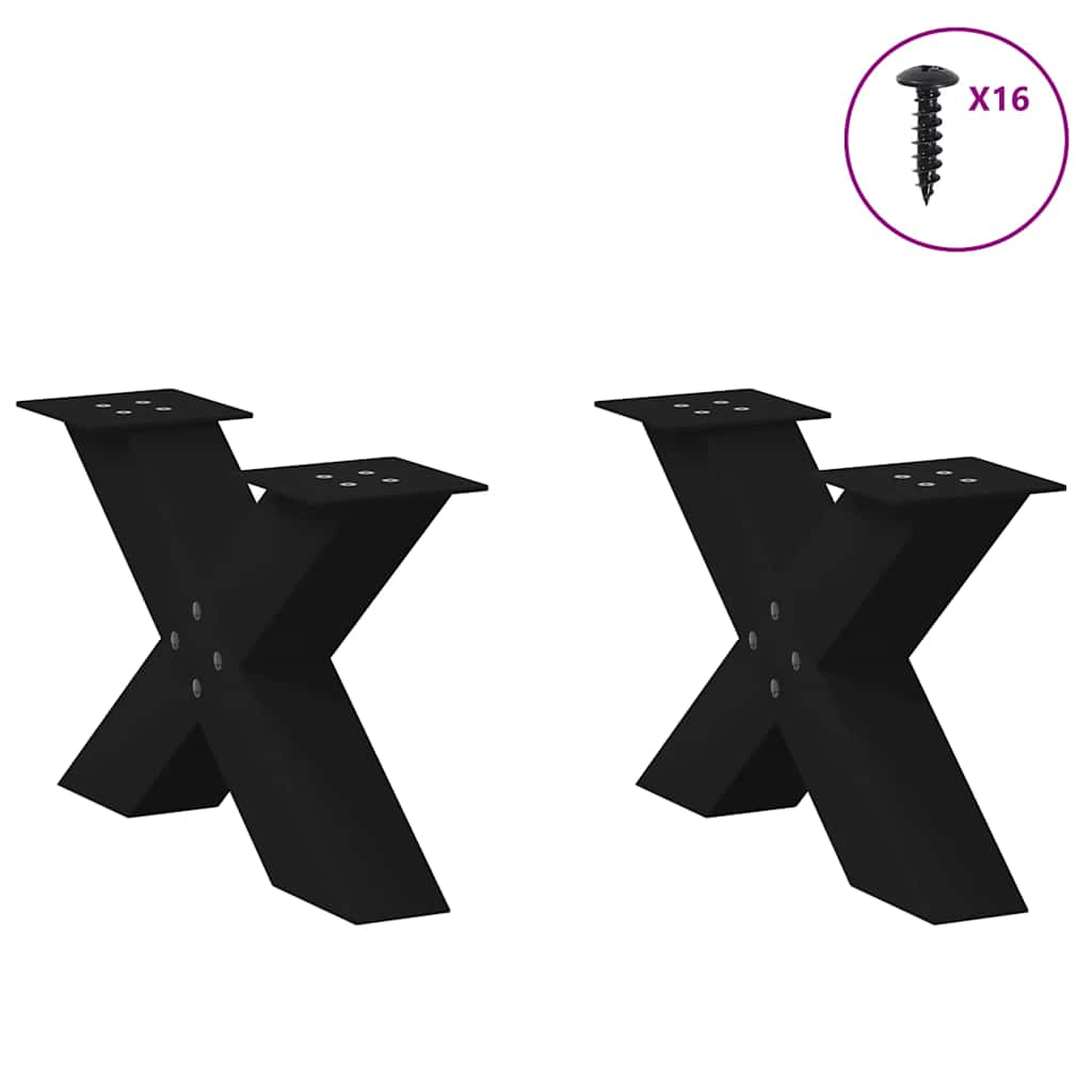 Pieds de table basse forme de X 2 pcs noir 50x(30-31) cm acier Pieds de table vidaXL