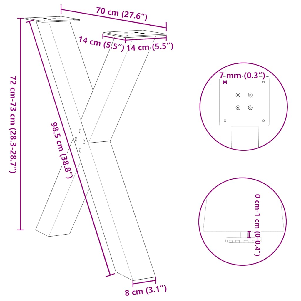 Pieds de table à manger forme de X 2 pcs 70x(72-73) cm acier Pieds de table vidaXL   