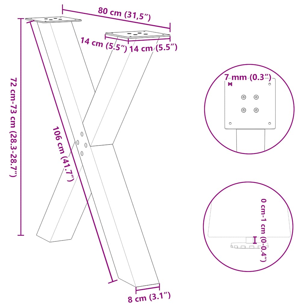 Pieds de table à manger forme de X 2 pcs blanc 80x(72-73) cm Pieds de table vidaXL