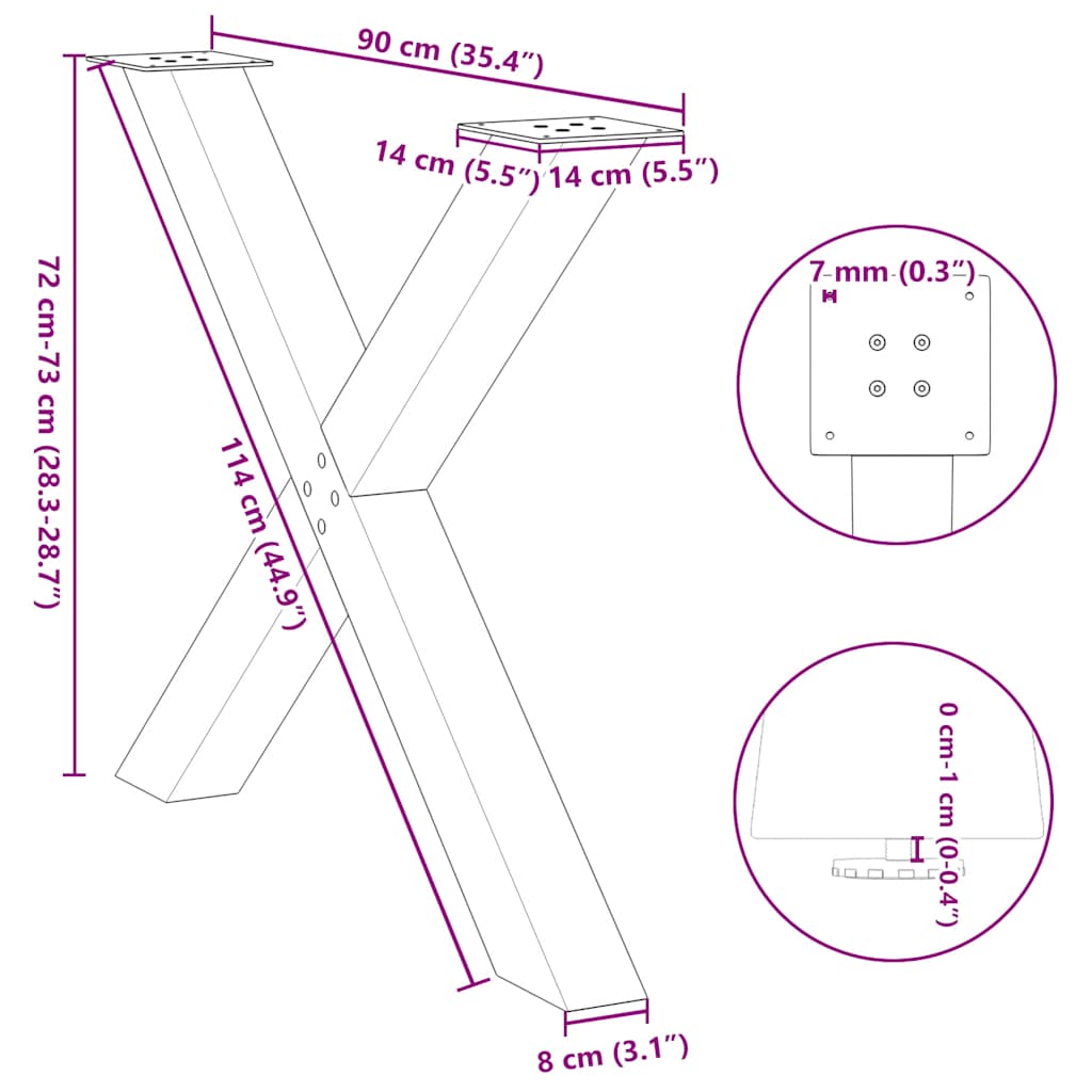 Pieds de table à manger forme de X 2 pcs 90x(72-73) cm acier Pieds de table vidaXL   