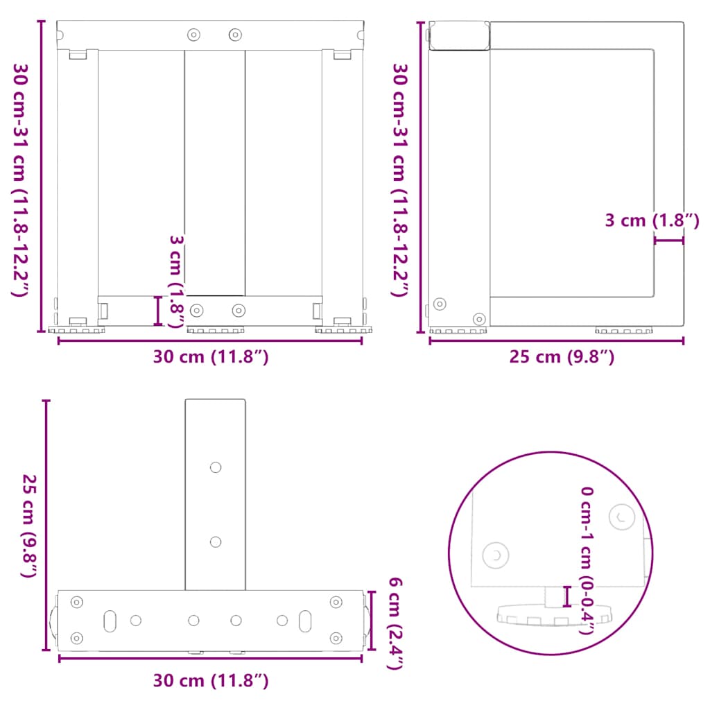 Pieds de table basse en forme de T 2 pcs noir 30x25x(30-31) cm Pieds de table vidaXL   