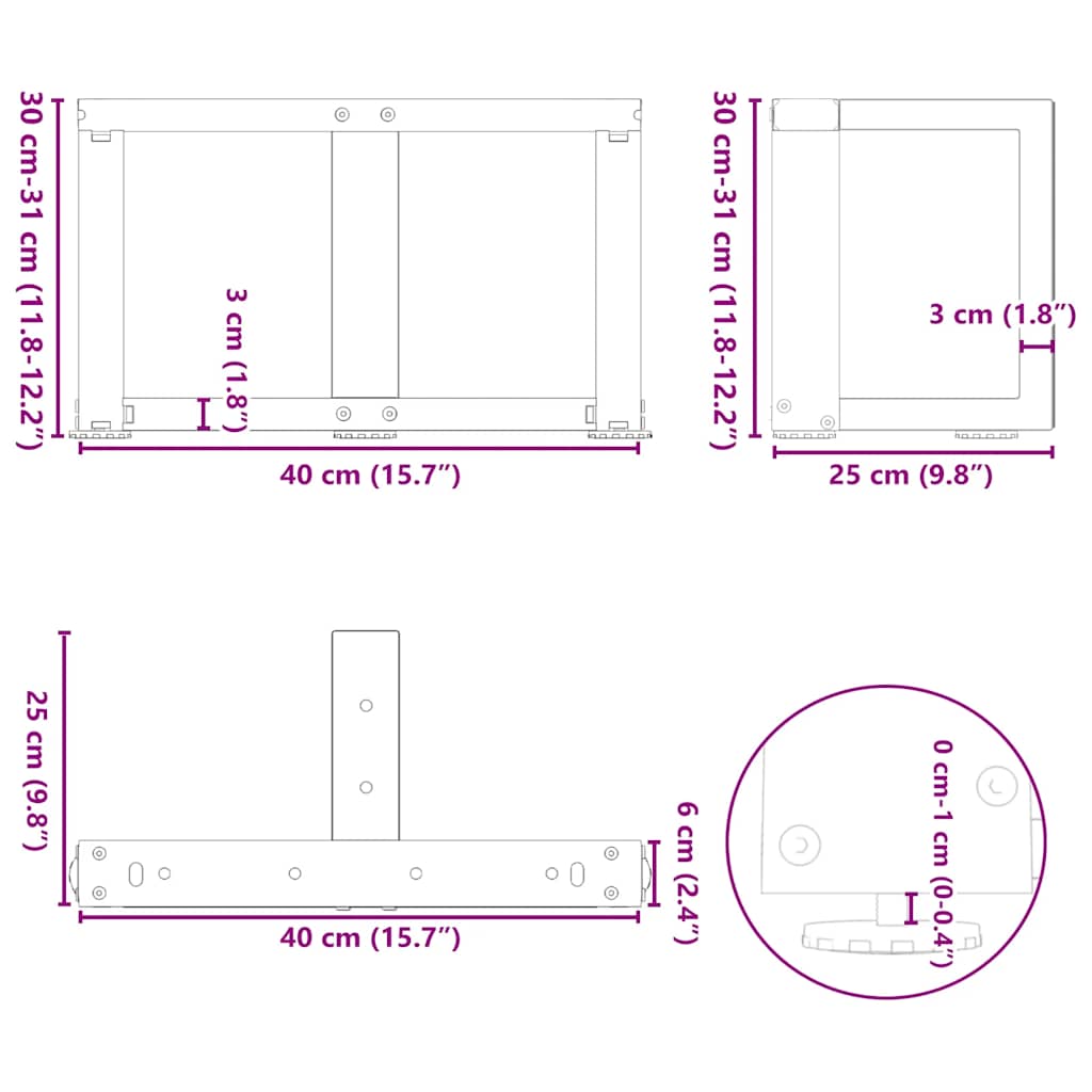 Pieds de table basse forme de T 2 pcs noir 40x25x(30-31) cm Pieds de table vidaXL   