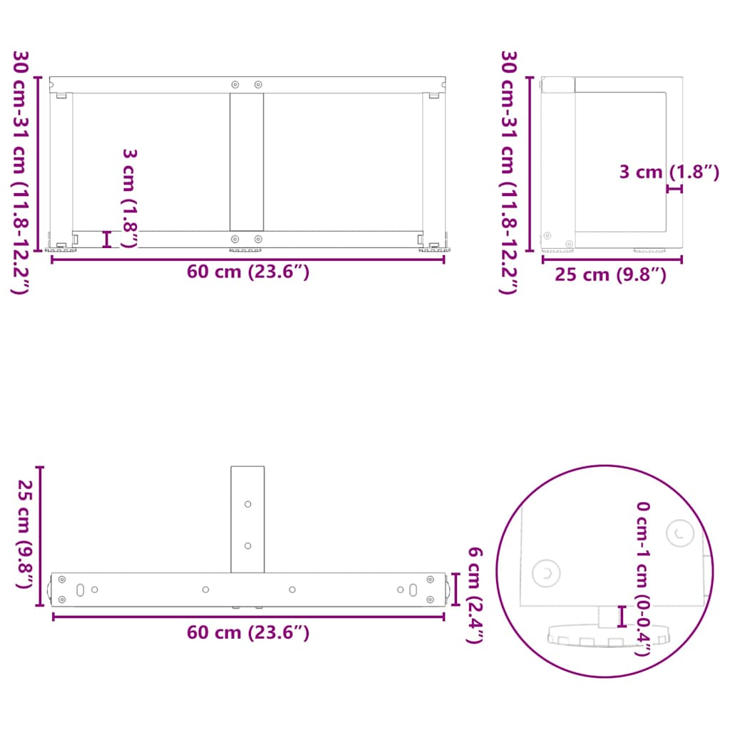 Pieds de table basse en forme de T 2 pcs noir 60x25x(30-31) cm Pieds de table vidaXL   