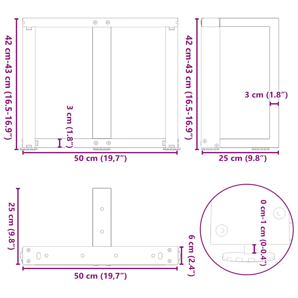 Pieds de table basse forme de T 2pcs noir 50x25x(42-43)cm acier Pieds de table vidaXL   