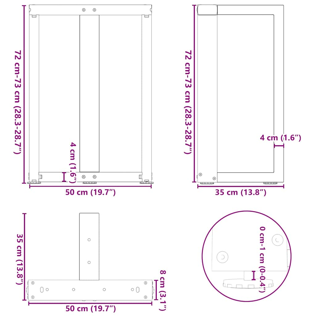 Pieds de table à manger forme de T 2 pcs blanc 50x35x(72-73) cm Pieds de table vidaXL