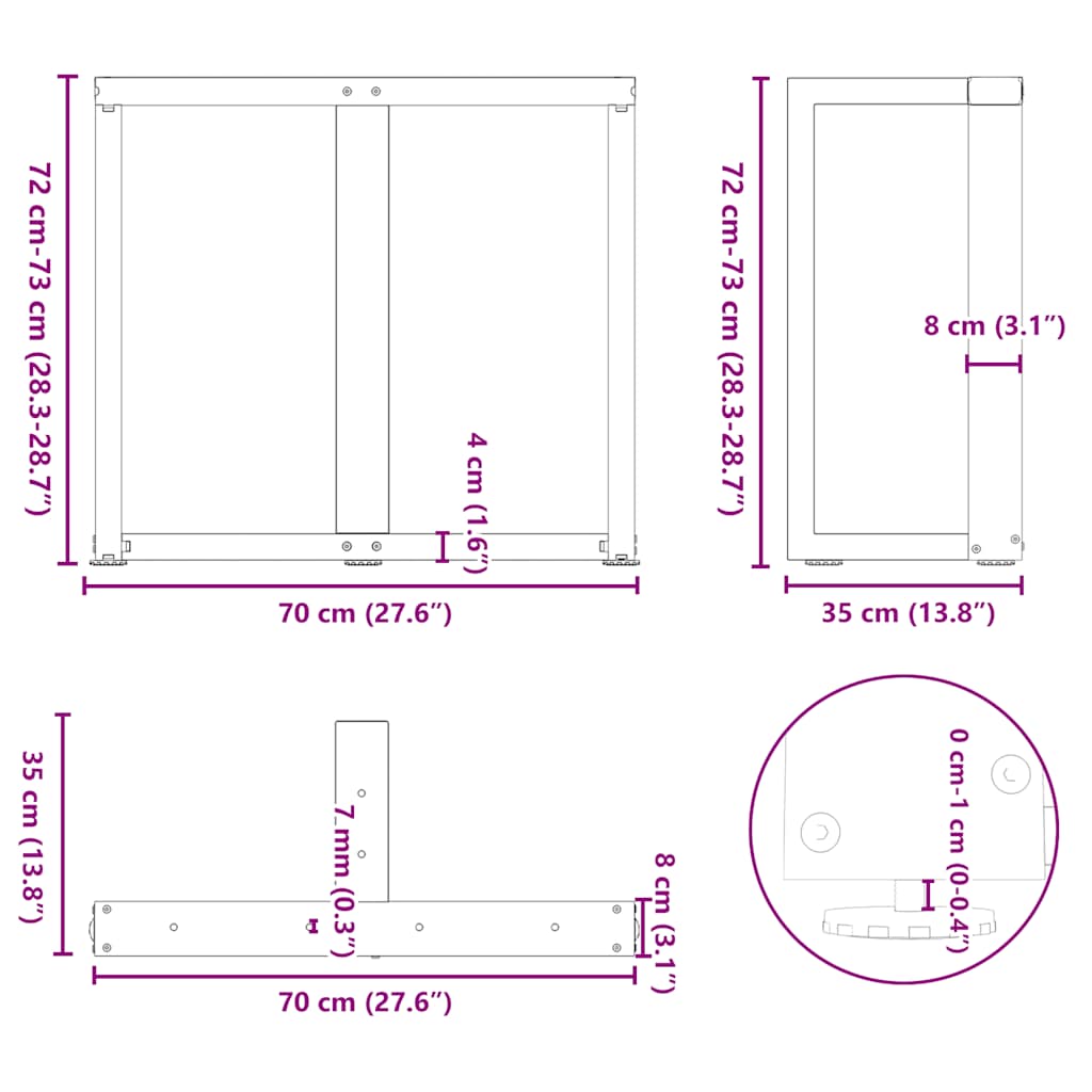 Pieds de table à manger forme de T 2 pcs noir 70x35x(72-73) cm Pieds de table vidaXL   