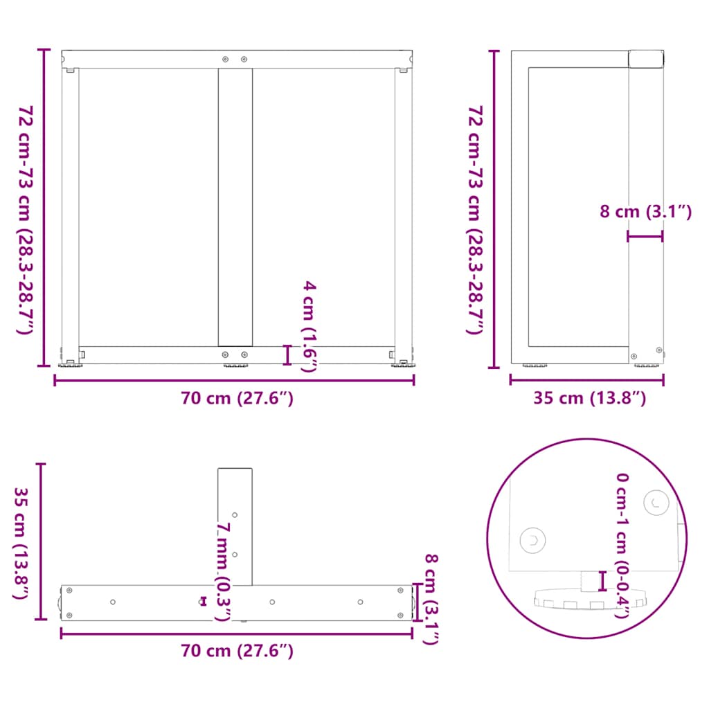 Pieds de table à manger forme de T 2 pcs blanc 70x35x(72-73) cm Pieds de table vidaXL