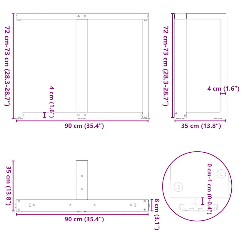 Pieds de table à manger forme de T 2 pcs blanc 90x35x(72-73) cm Pieds de table vidaXL