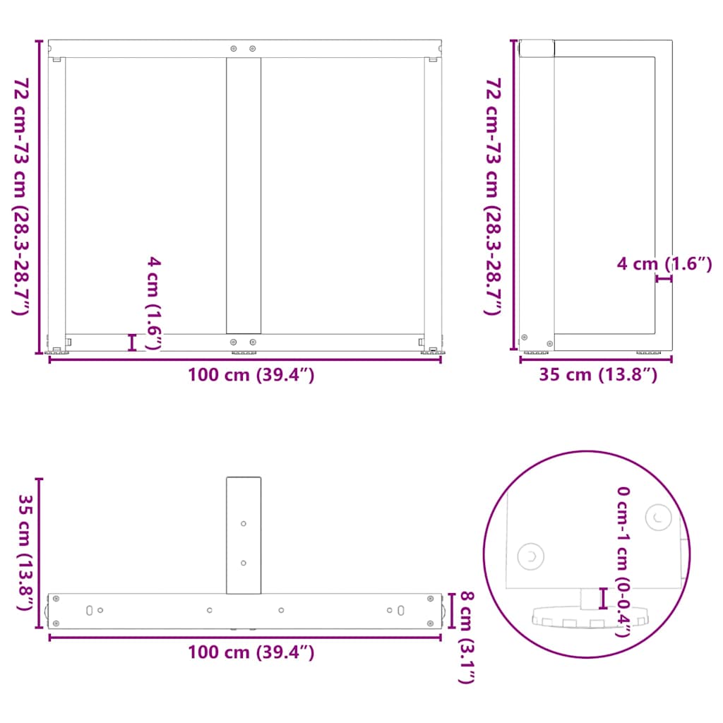 Pieds de table à manger forme de T 2 pcs noir 100x35x(72-73) cm Pieds de table vidaXL   