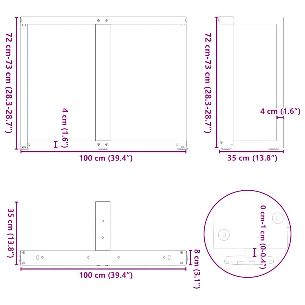 Pieds de table à manger forme de T 2 pcs blanc 100x35x(72-73)cm Pieds de table vidaXL