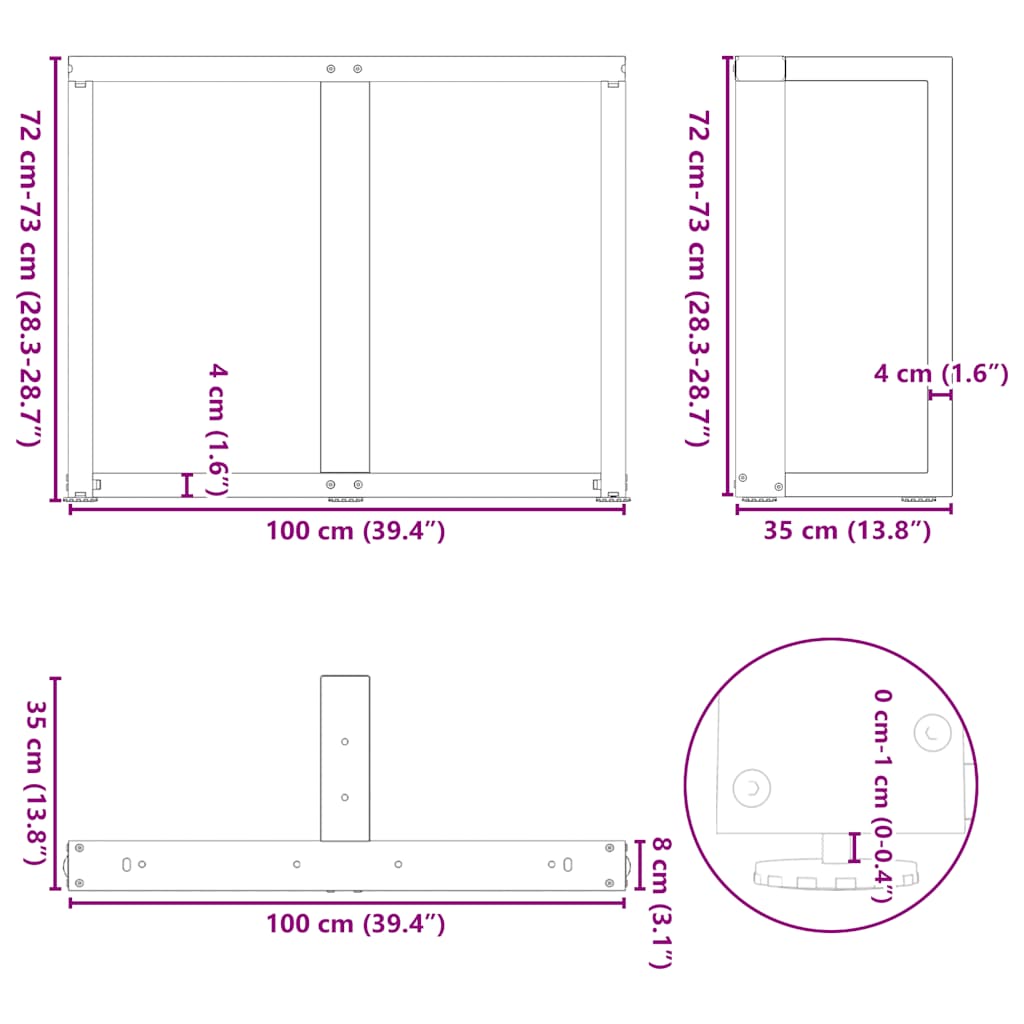 Pieds de table à manger forme de T 2 pcs 100x35x(72-73)cm acier Pieds de table vidaXL   