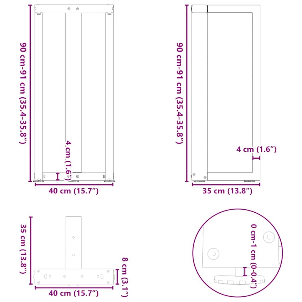 Pieds de table de bar forme de T 2 pcs noir 40x35x(91-92) cm Pieds de table vidaXL   