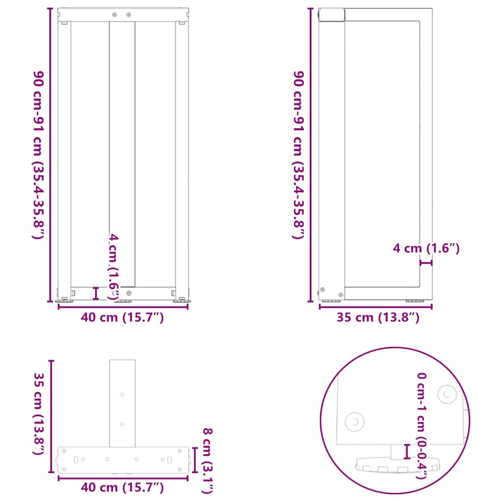 Pieds de table de bar forme de T 2 pcs blanc 40x35x(91-92) cm Pieds de table vidaXL