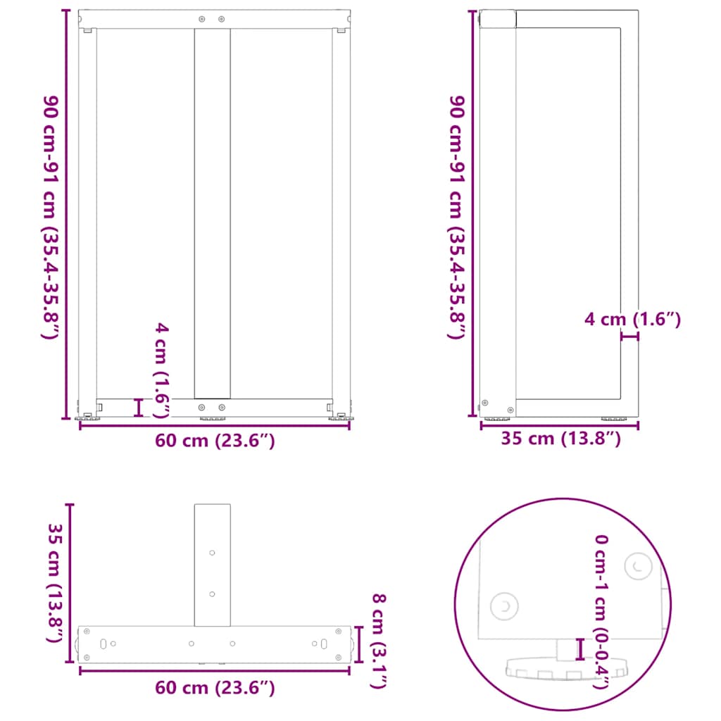 Pieds de table de bar forme de T 2 pcs noir 60x35x(91-92) cm Pieds de table vidaXL   